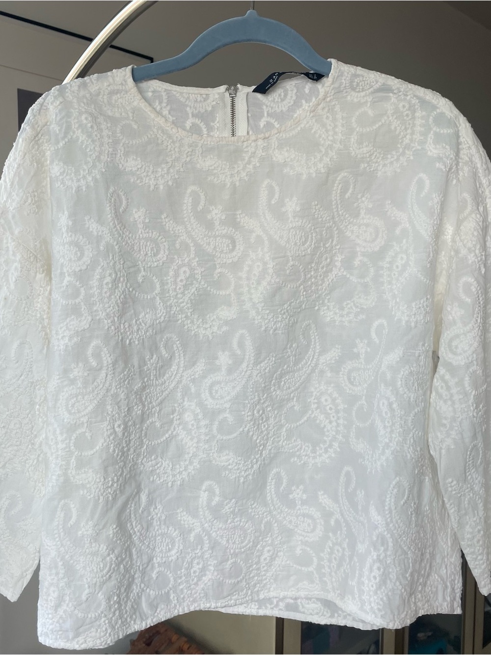 Zara White Embroidered Cotton Blouse